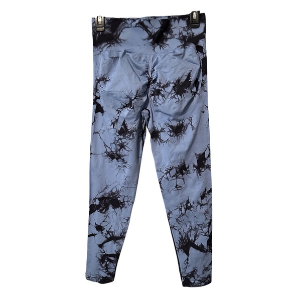 Tie Dye Workout Active Pants Yoga High Waist 4way Stretch Grayish Bluish/Black L - Picture 3 of 9